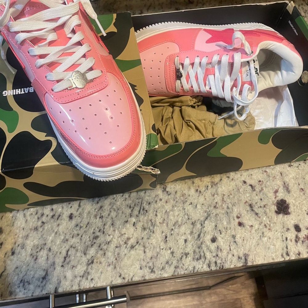 Bape Pink and White Low-Top Sneakers